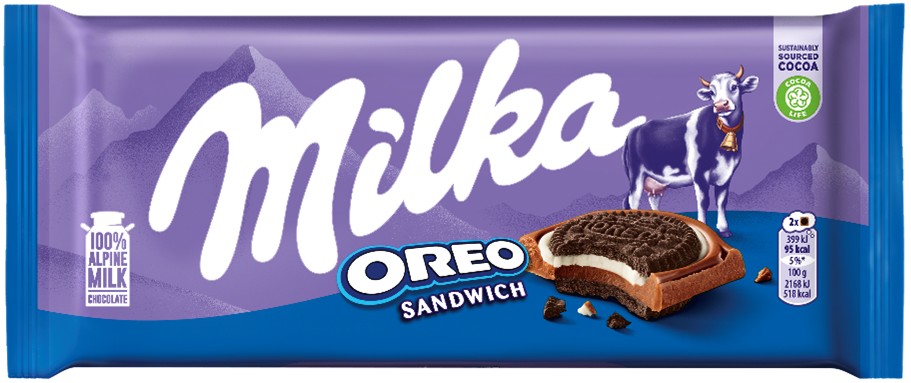 Milka Oreo Sandwich, con chocolate de leche, 92gr.