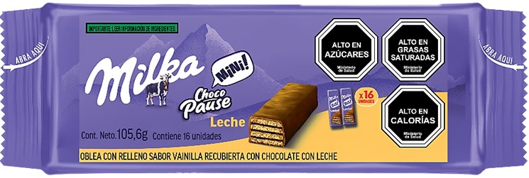 Milka mini chocopause Leche  – 16 minibarritas envueltas unitariamente.