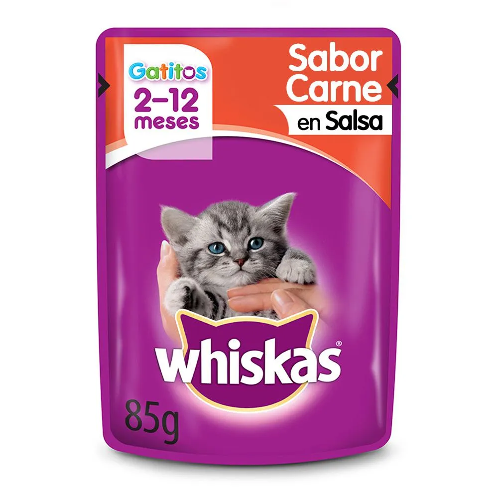 Whiskas Gatitos Carne en Salsa, 85 gr, display 12 unds.